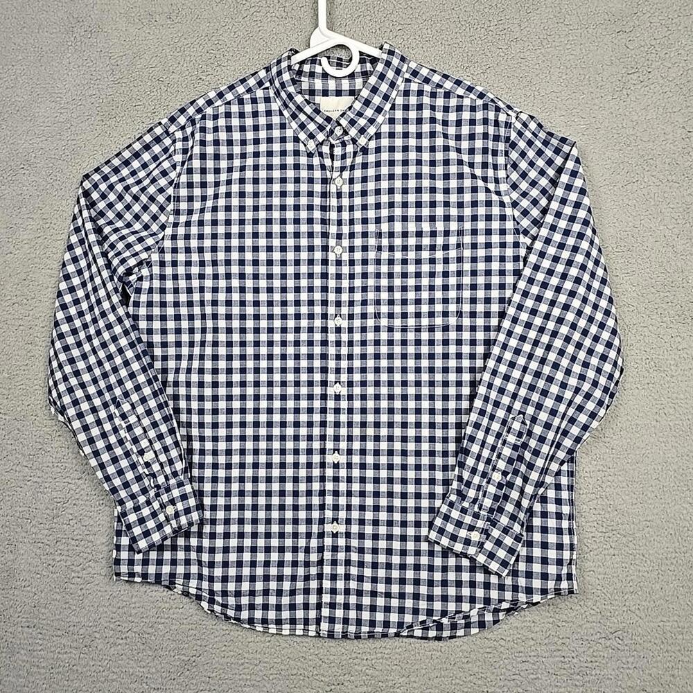 American Eagle Shirt Mens XXL Prep Fit Blue White Pocket Cotton Button Down